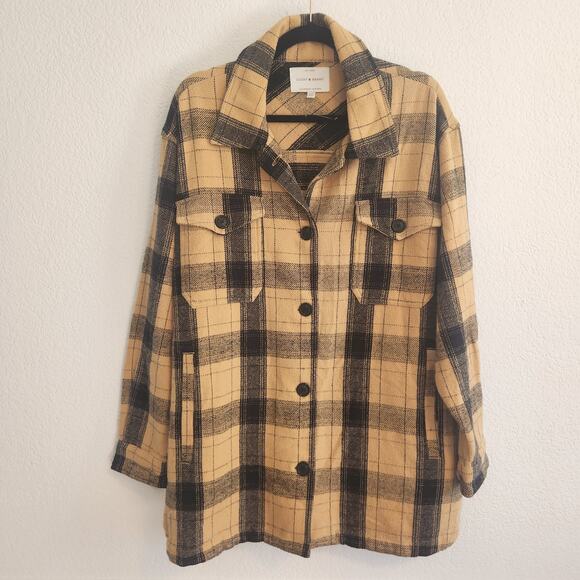 Lucky Brand Women's‎ Size Large Yellow/Black Plaid Shacket New - Picture 1 of 7